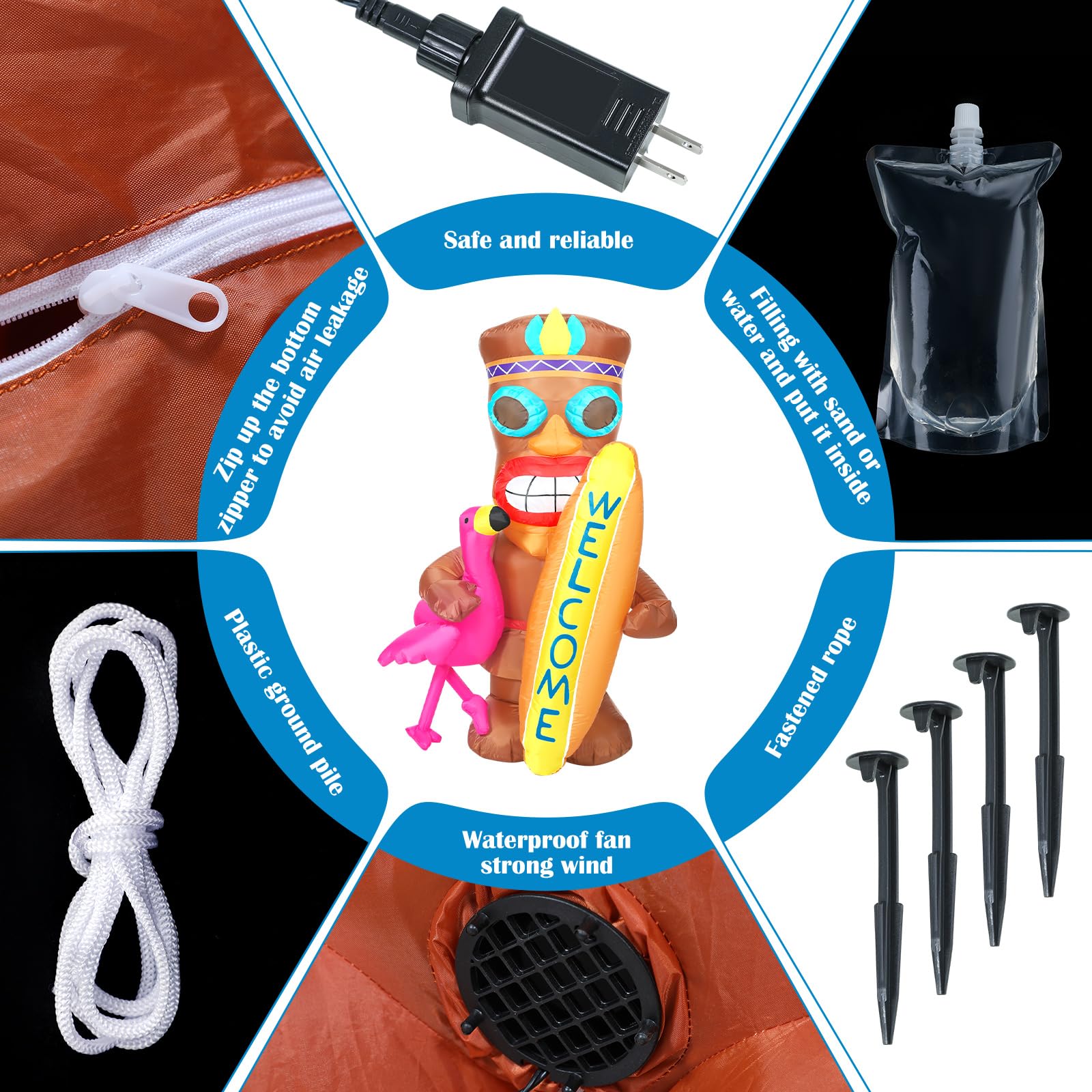 Shappy tiki flamingo built-in blower inflating quickly for fast setup benefit
