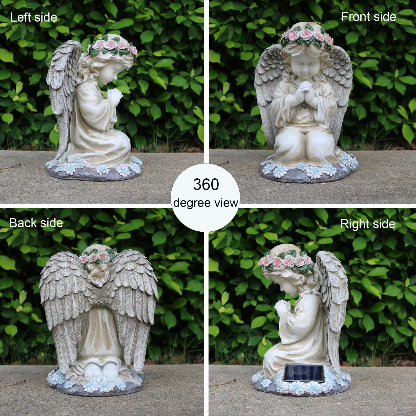 Sharita close-up of angel wings and chest detail highlighting craftsmanship and warm light