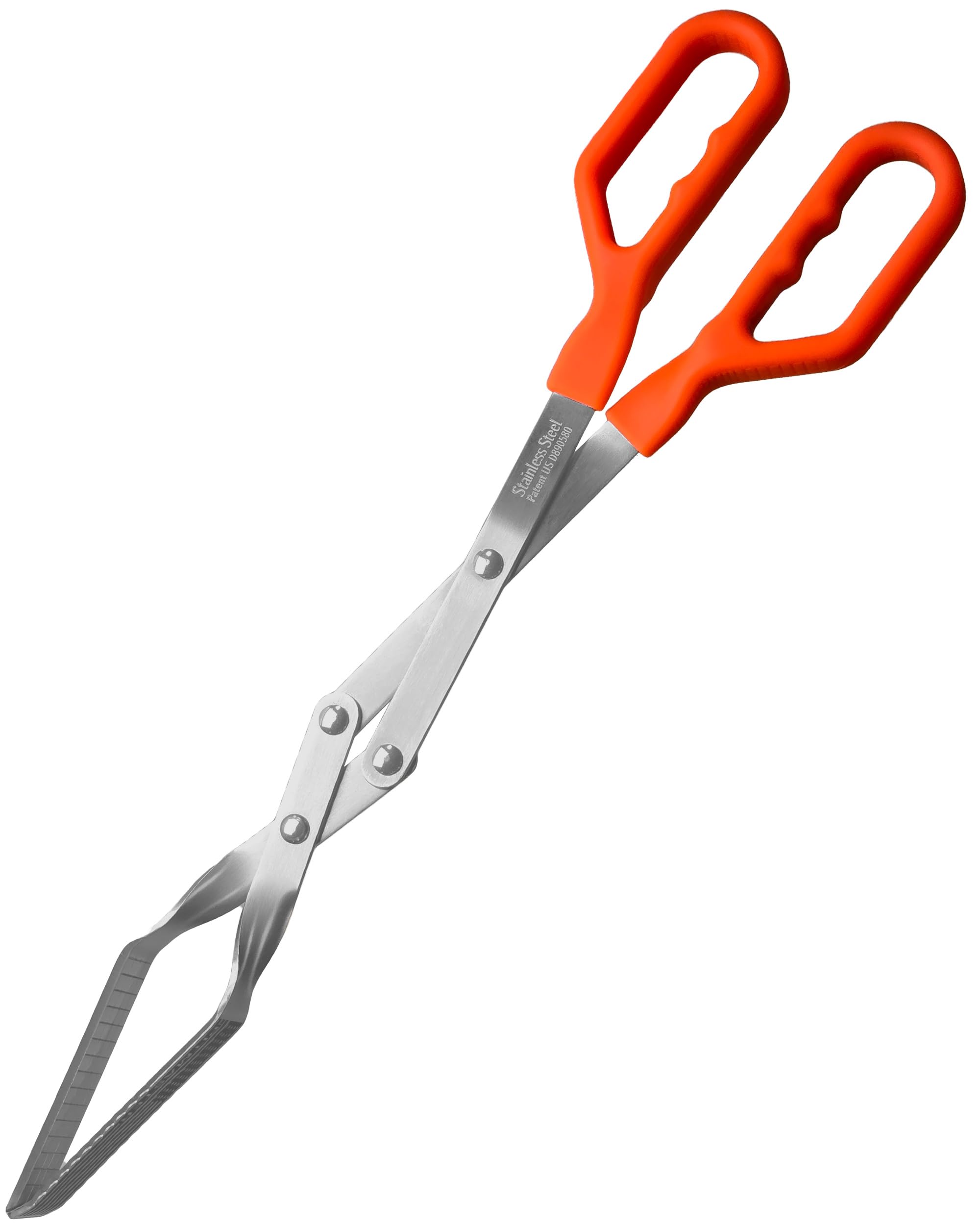 Shark BBQ front view of 17.5-inch tongs showing full length and build quality, ideal for heavy lifting