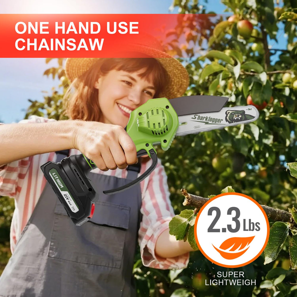 Sharklogger close-up of 6-inch chain and bar highlighting durable cutting edge