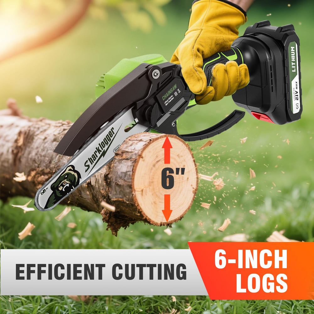 Sharklogger cutting a branch showing fast pruning efficiency and clean cuts