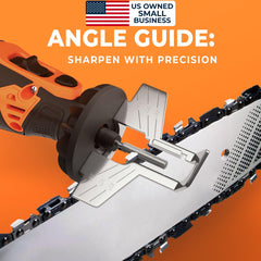 Sharp Pebble grinding wheels labeled to fit different chain sizes for versatility