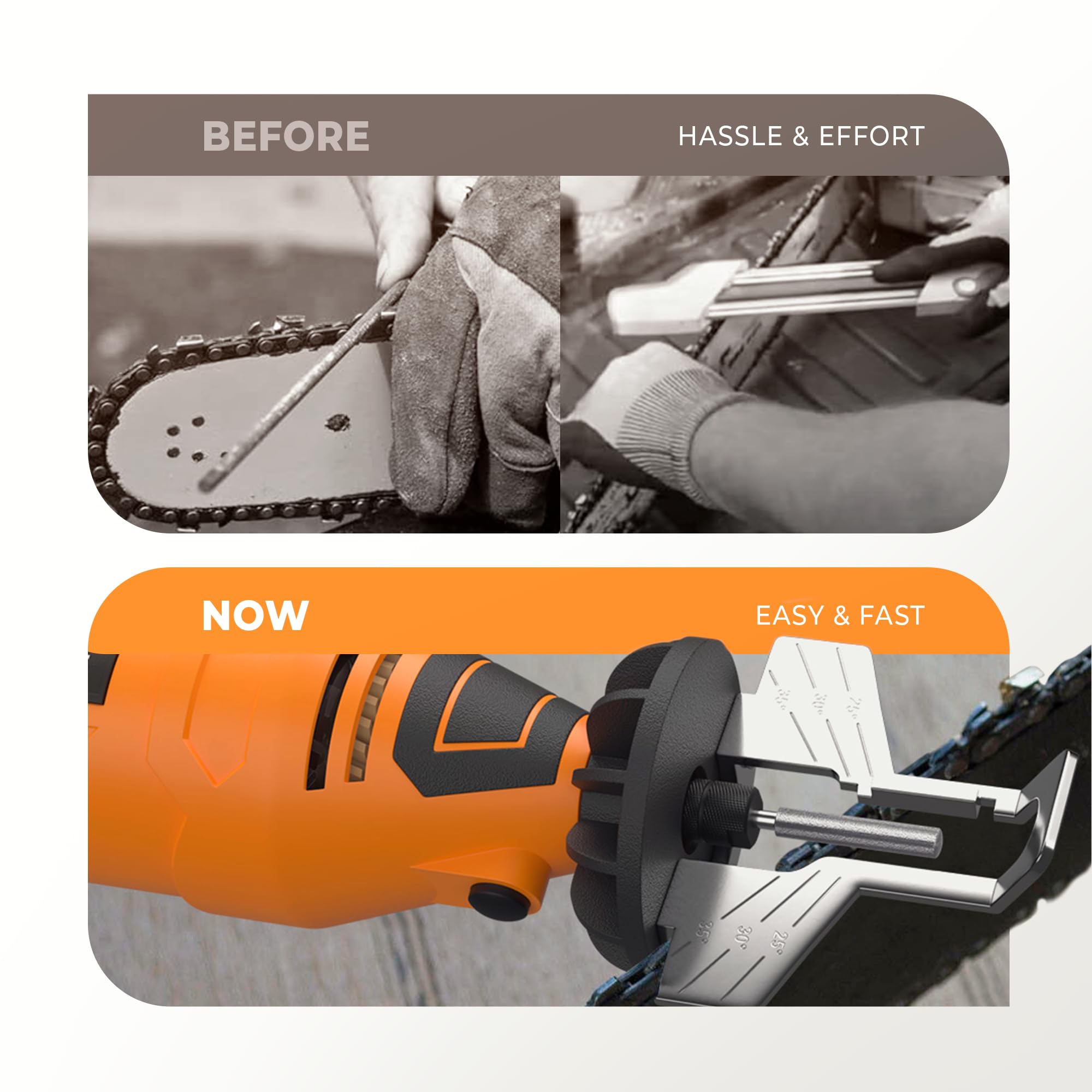 Sharp Pebble workbench lifestyle showing faster, safer chain maintenance
