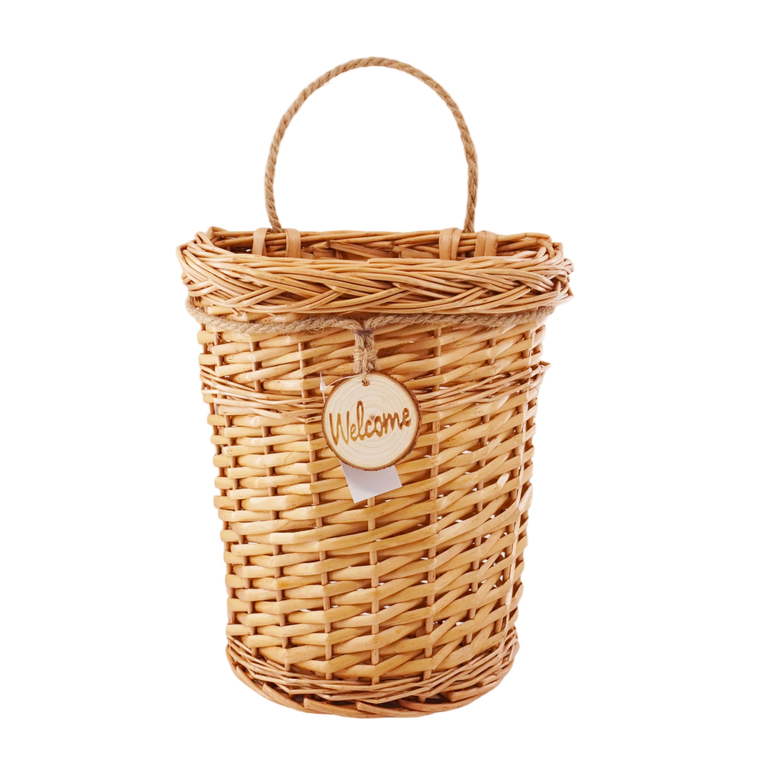 SHCMSADO front view of hanging wicker basket showing rustic appeal