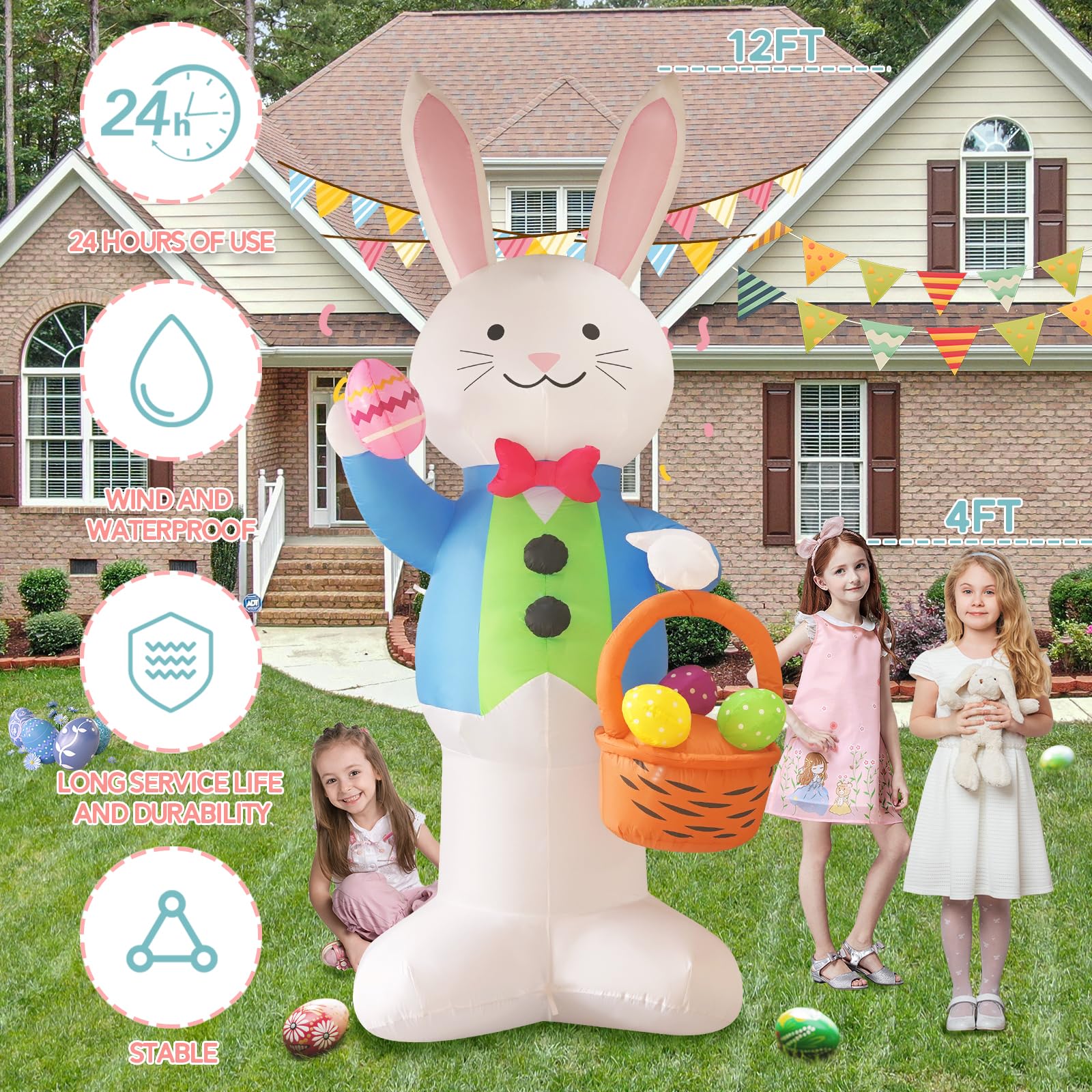 SHDEJTG lit inflatable bunny at night enhancing yard visibility