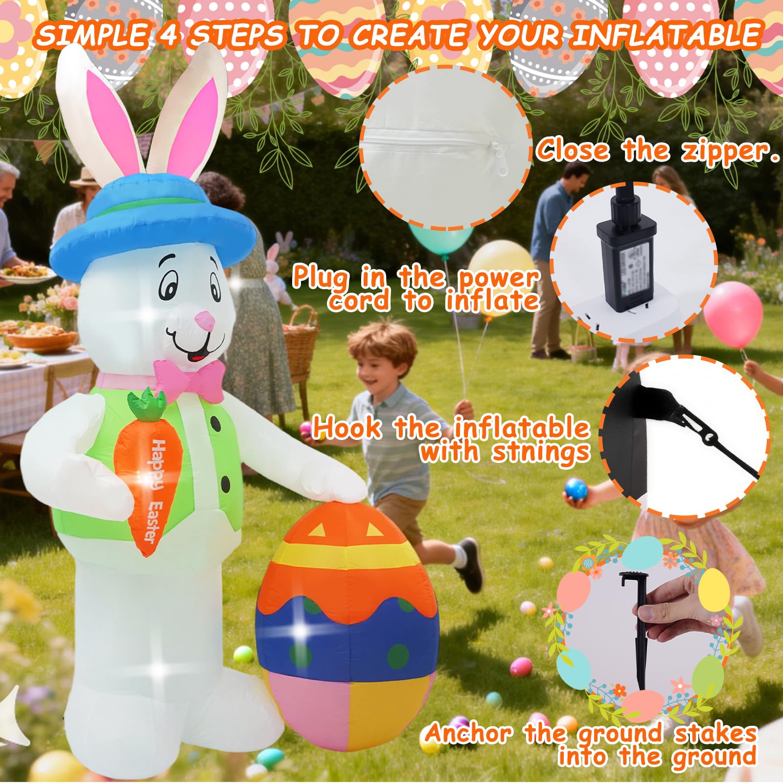 SHDEJTG bunny and egg lit at night for bright yard visibility