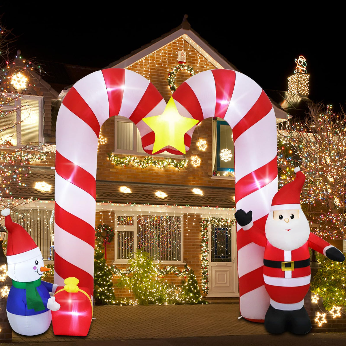 SHDEJTG front view of candy cane arch creating festive entrance appeal