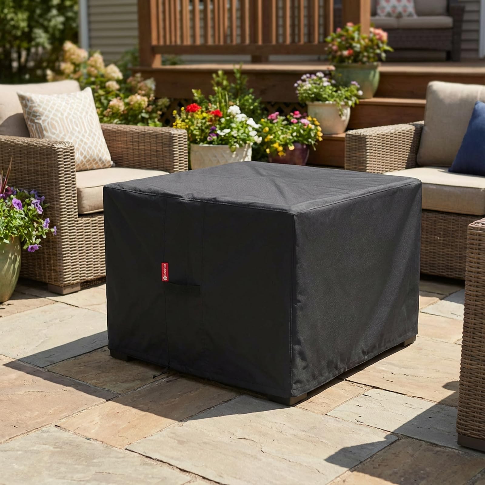 SheeChung covered fire pit in backyard protecting finish and burners