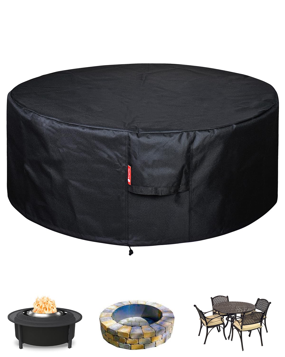 SheeChung front view of full cover protecting a round fire pit, durable defense