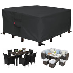 SheeChung front view of square cover protecting patio set, keeps furniture dry