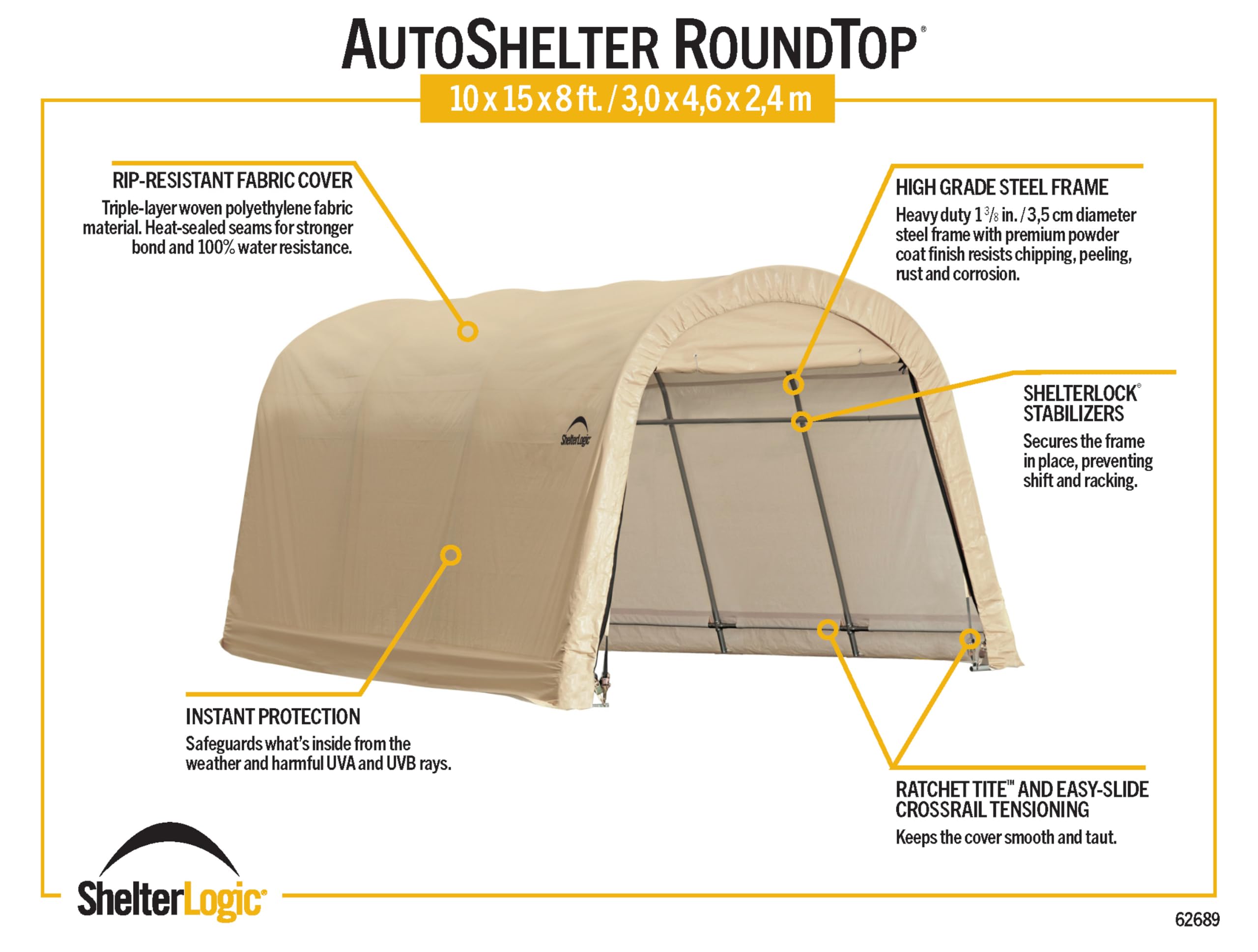 ShelterLogic 15-inch auger anchors installed, secures shelter to the ground for safety