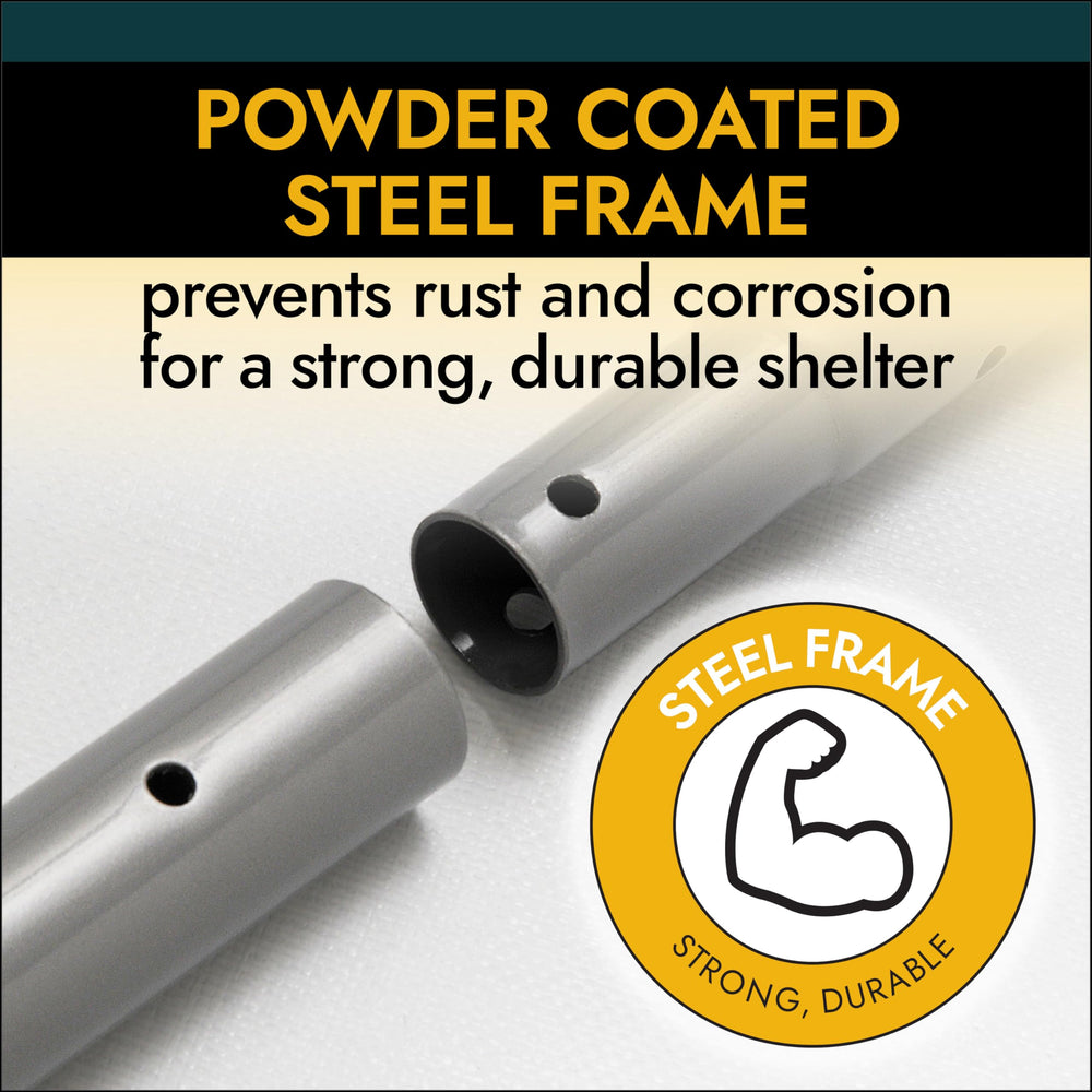ShelterLogic double-zippered door panel close-up, offers secure and convenient access