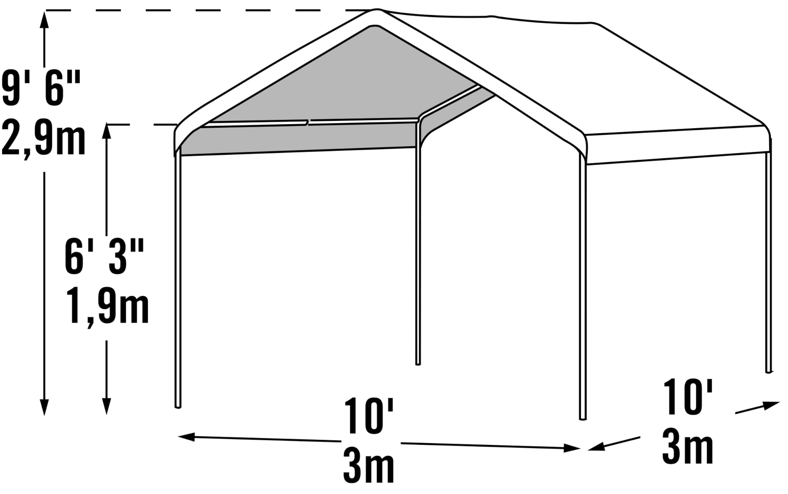 ShelterLogic steel frame detail highlighting powder-coated corrosion resistance