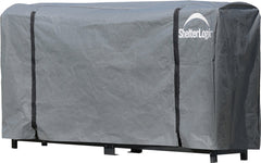 ShelterLogic front view of 8-foot cover protecting stacked firewood for all-season use