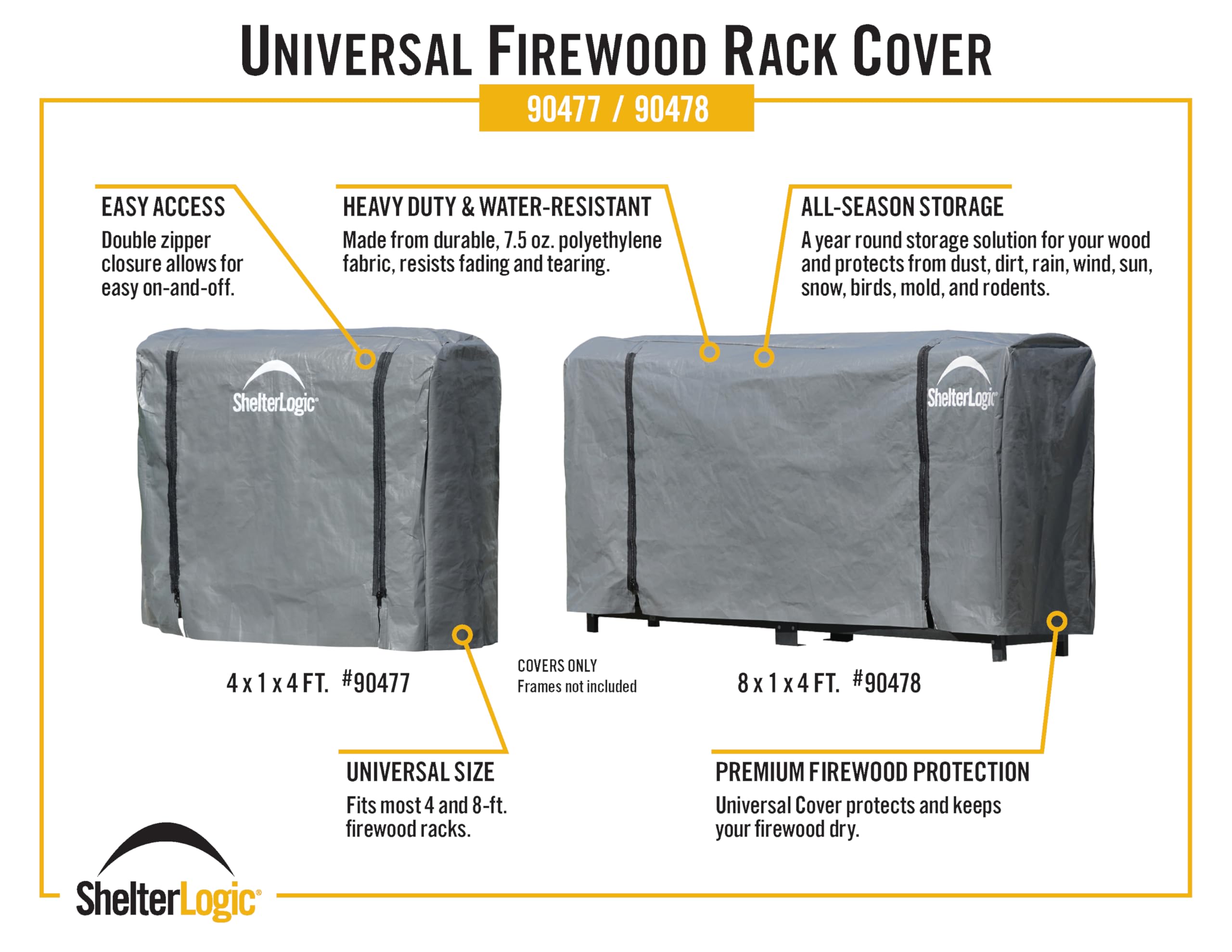 ShelterLogic cover installed on an outdoor wood rack keeping firewood dry and organized