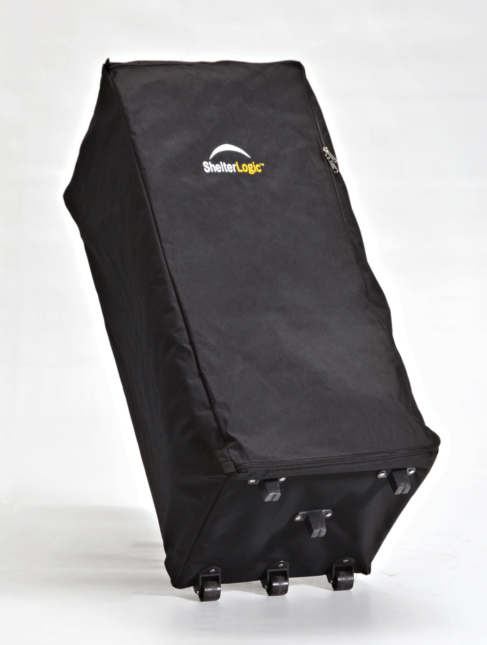 ShelterLogic interior packed with canopy accessories for organized storage