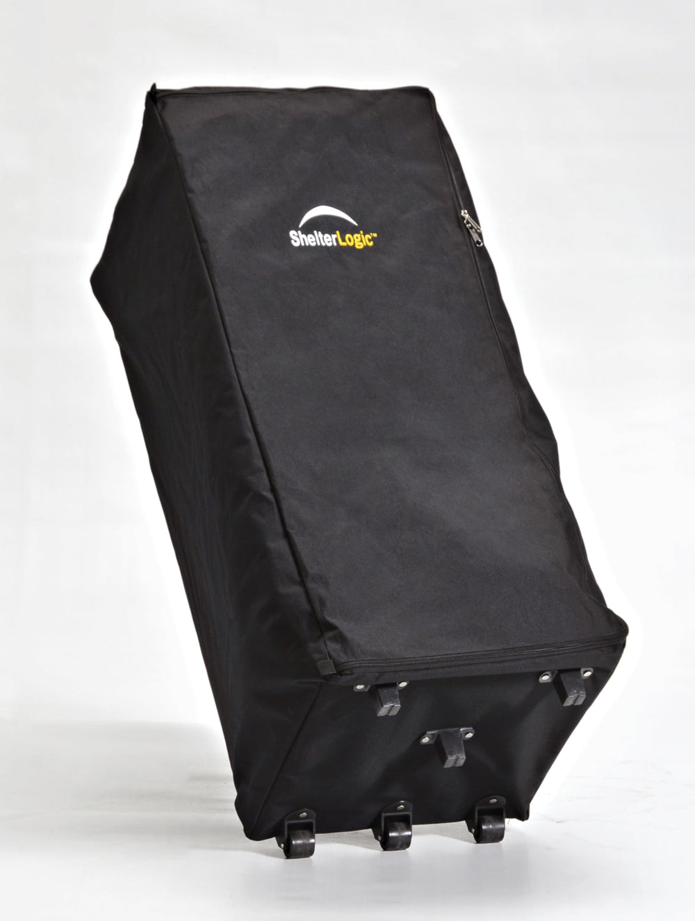 ShelterLogic interior packed with canopy accessories for organized storage