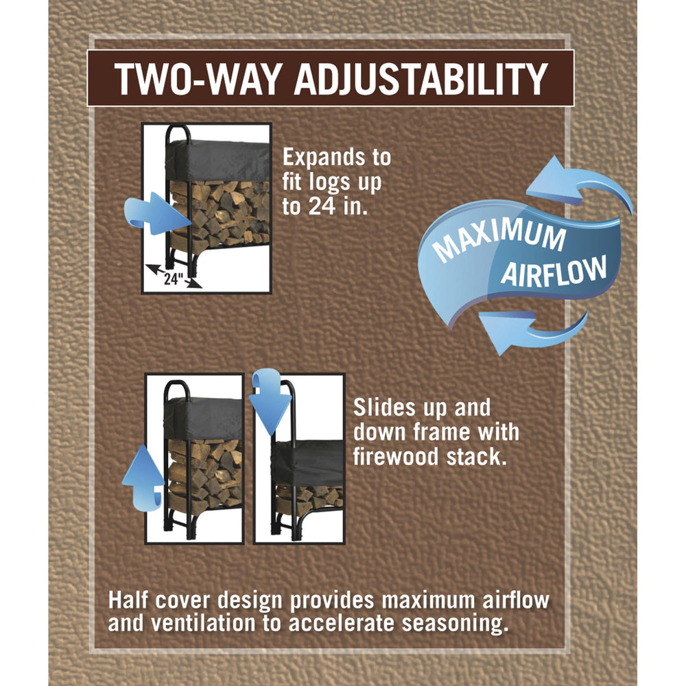 ShelterLogic sliding cover moved up showing easy height adjustment for different logs