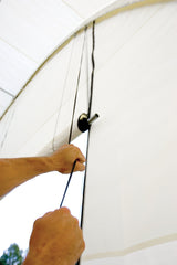 ShelterLogic detail of marine-grade rope and pulley for smooth lifting