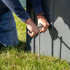 ShelterLogic shelterauger clamp-on wire tie-down detail enabling fast attachment