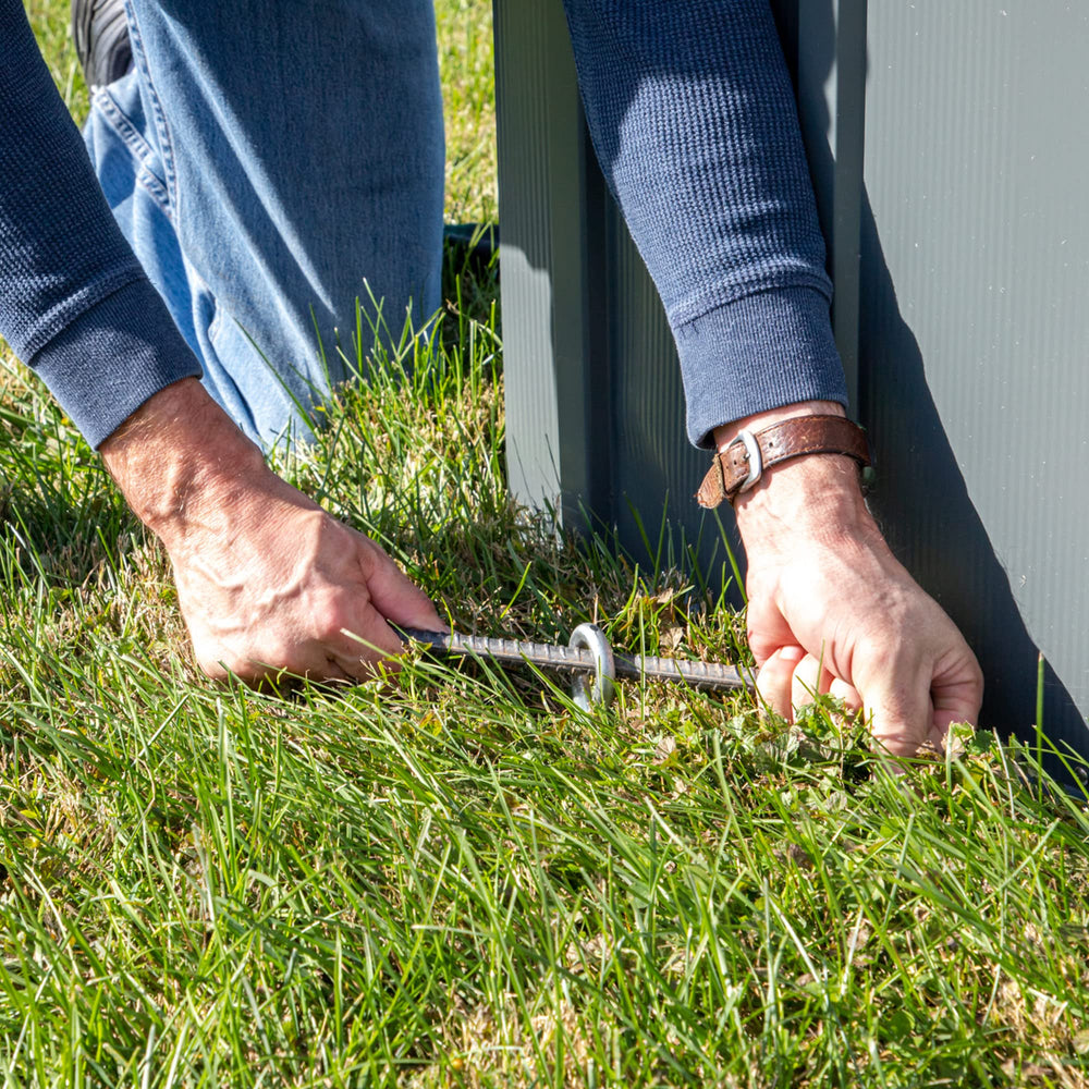 ShelterLogic shelterauger 30-inch auger beside ruler showing length and depth
