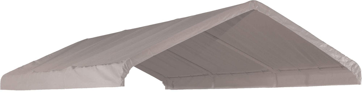 ShelterLogic SuperMax front view of fitted 10x20 canopy cover showing clean fit and protection