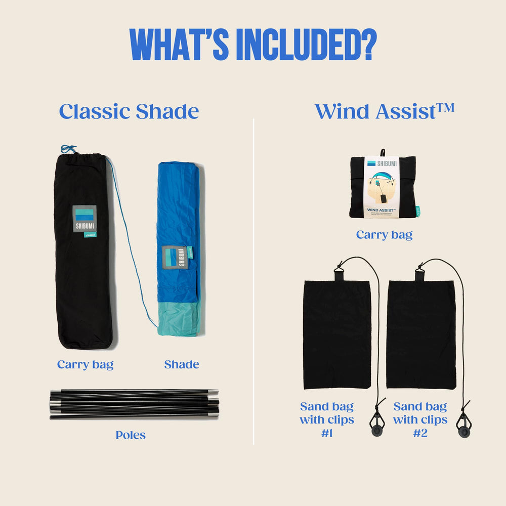 Shibumi Shade setup showing poles and anchor for quick three-minute assembly benefit
