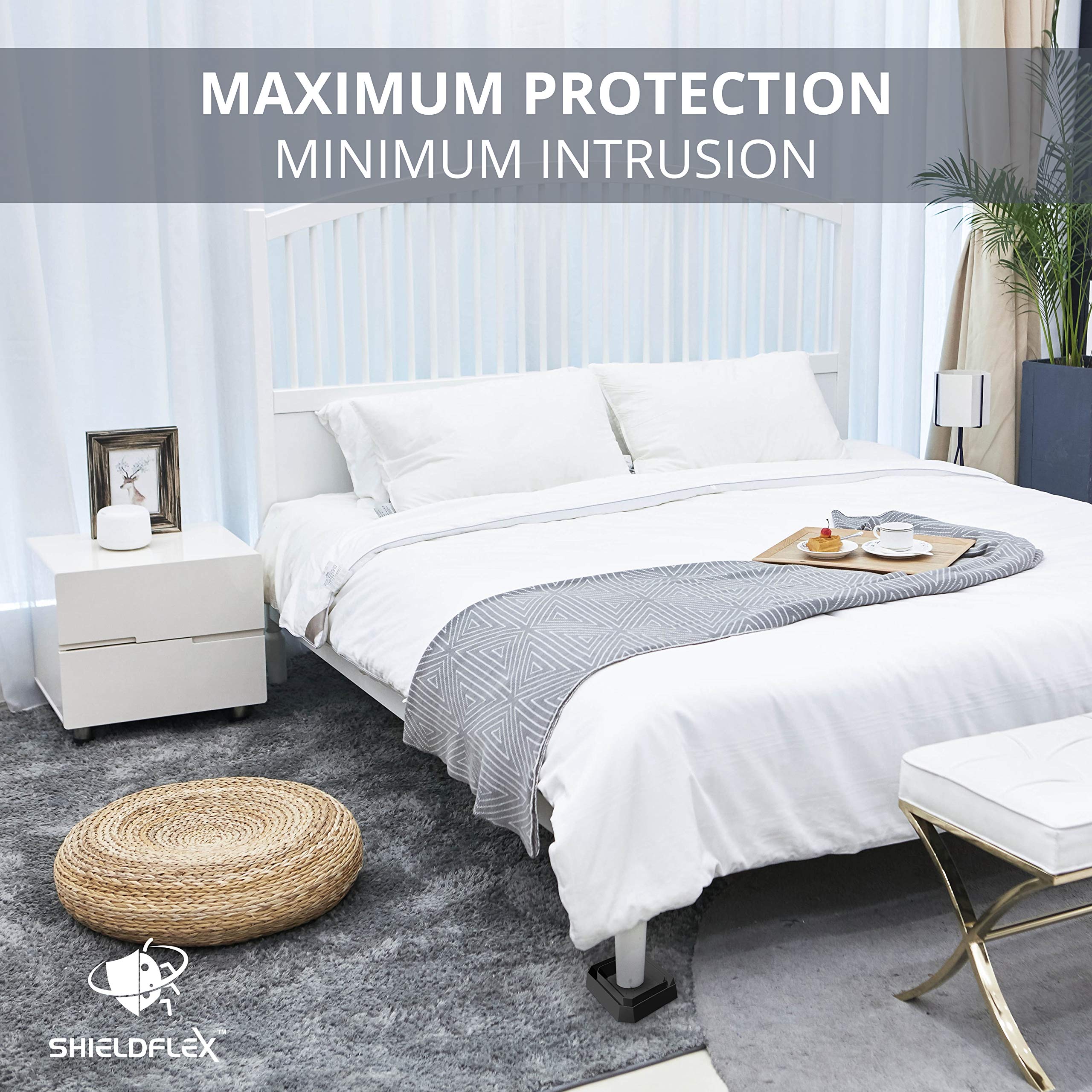 SHIELDFLEX in a bedroom scene illustrating non-chemical prevention and peace of mind
