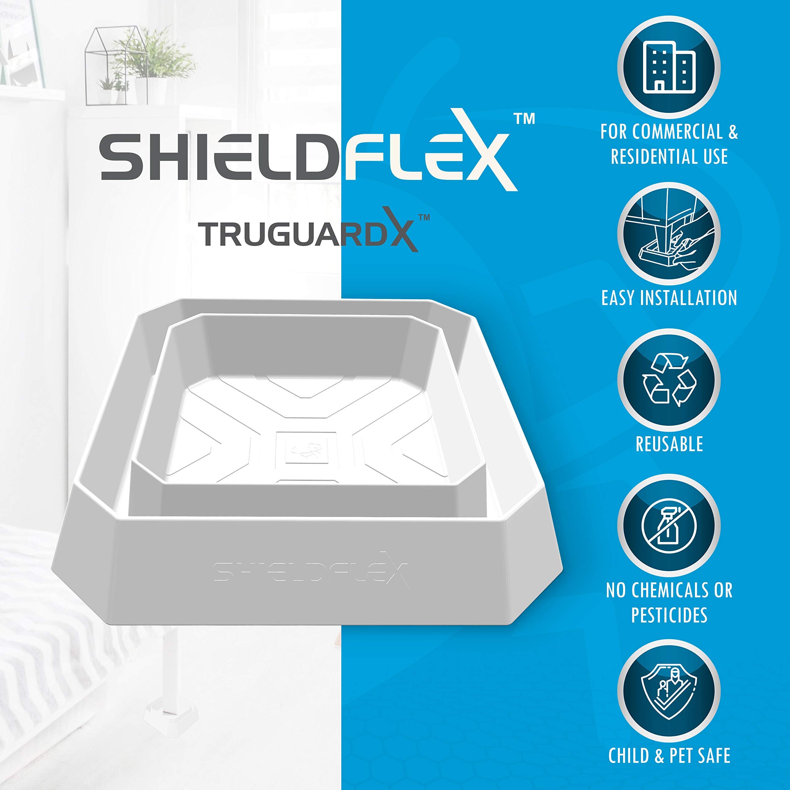 SHIELDFLEX TruGuard placed under a bed leg demonstrating passive monitoring and protection benefit