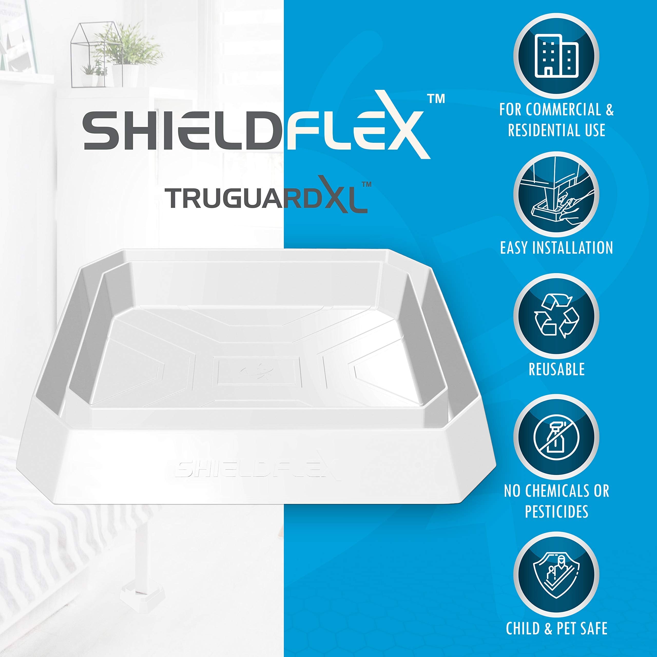 SHIELDFLEX interceptor under bed leg in use preventing bed bug access for peace-of-mind benefit