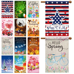 Shimeyao front view showing all twelve holiday flags for easy seasonal swapping