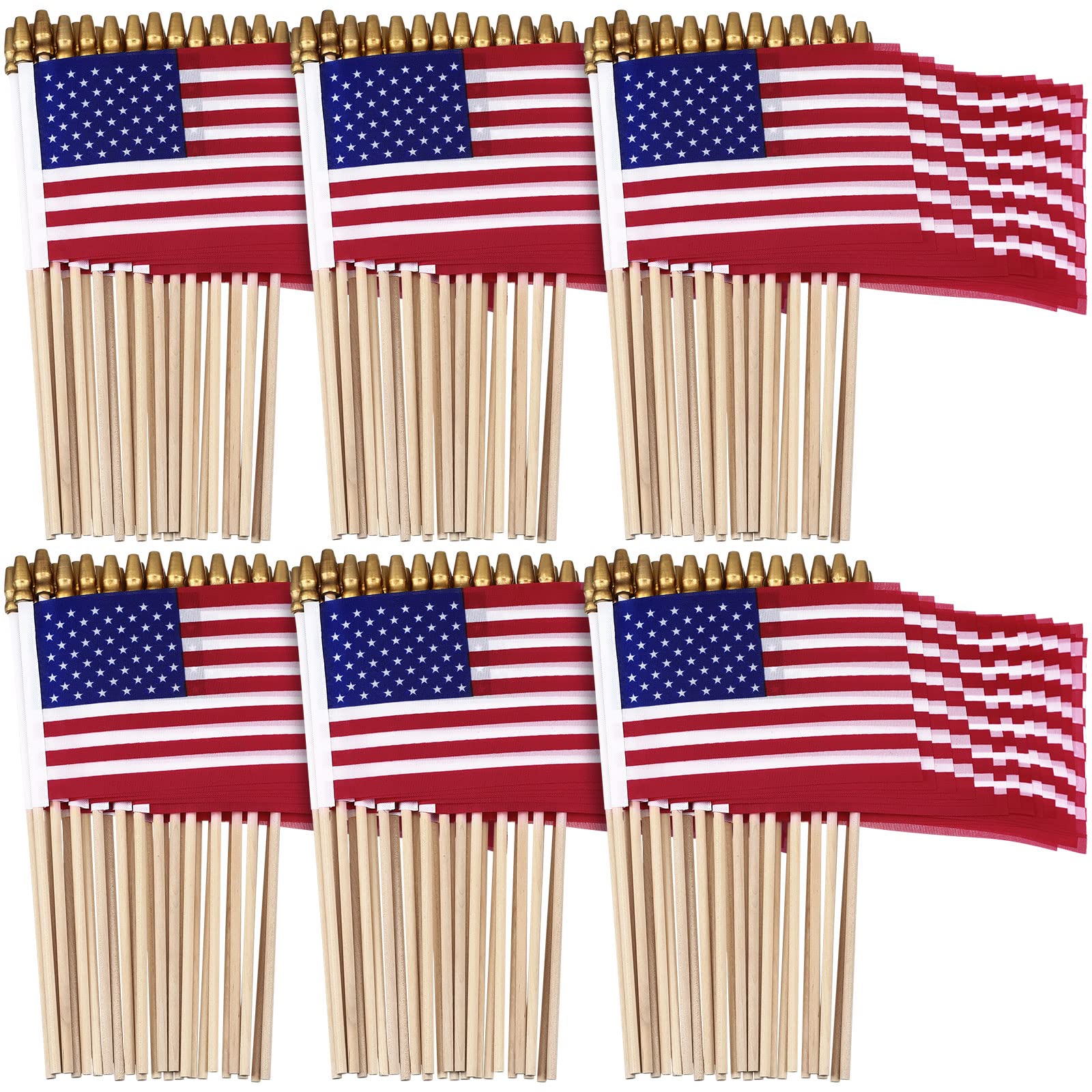 Shimeyao front pack of 150 mini American flags showing quantity benefit
