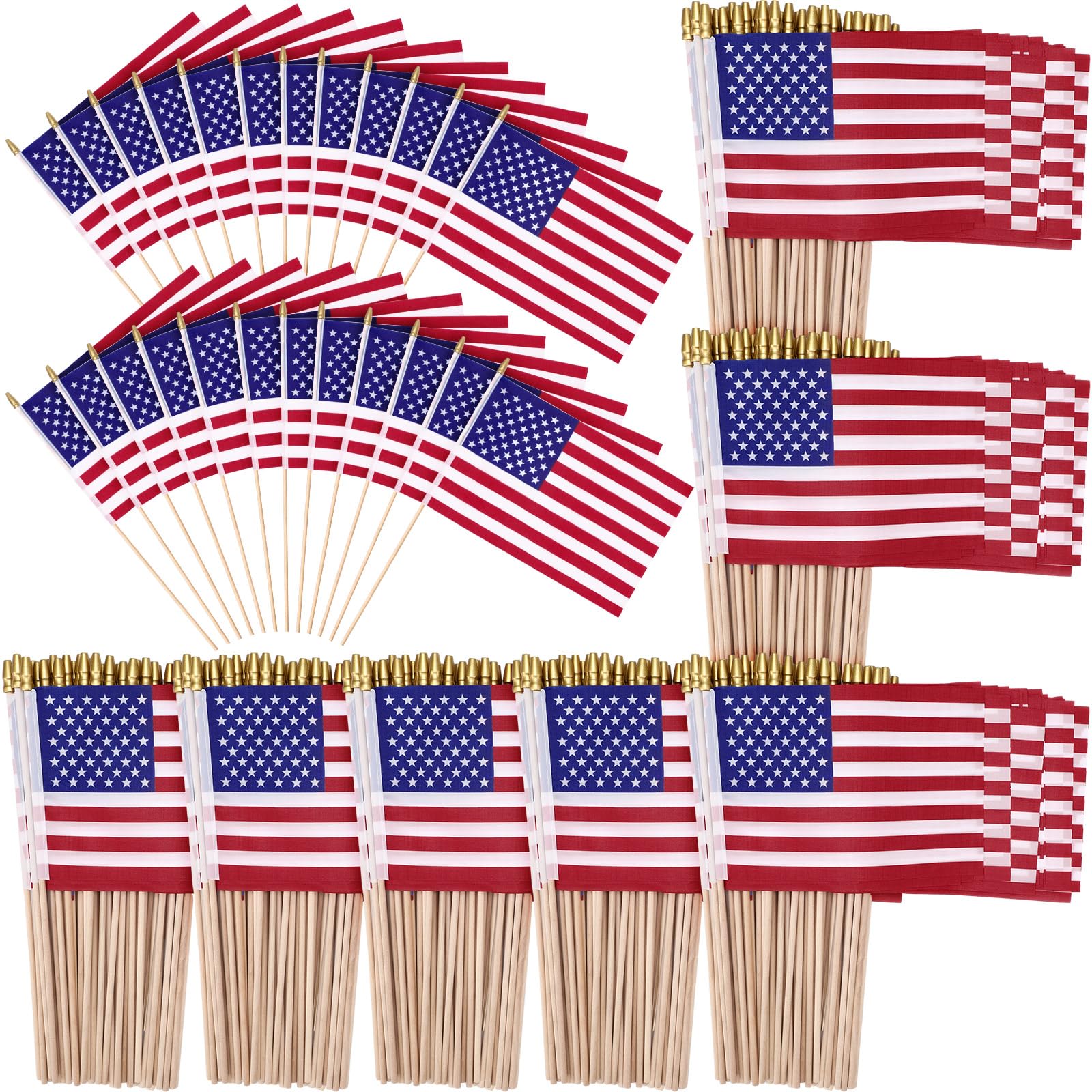 Shimeyao front packaging showing 300 mini American flags and compact bulk box, easy event supply
