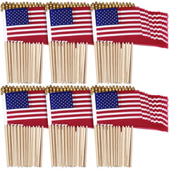 Shimeyao front pack of 150 mini American flags showing quantity benefit