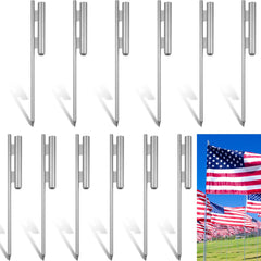 Shimeyao front view of three metal flag spikes showing sturdy design and quick setup