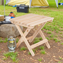 Shine Company table folded flat for compact storage showing easy portability