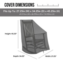 Shine Company cover on rocker in porch setting, keeps furniture clean and dry