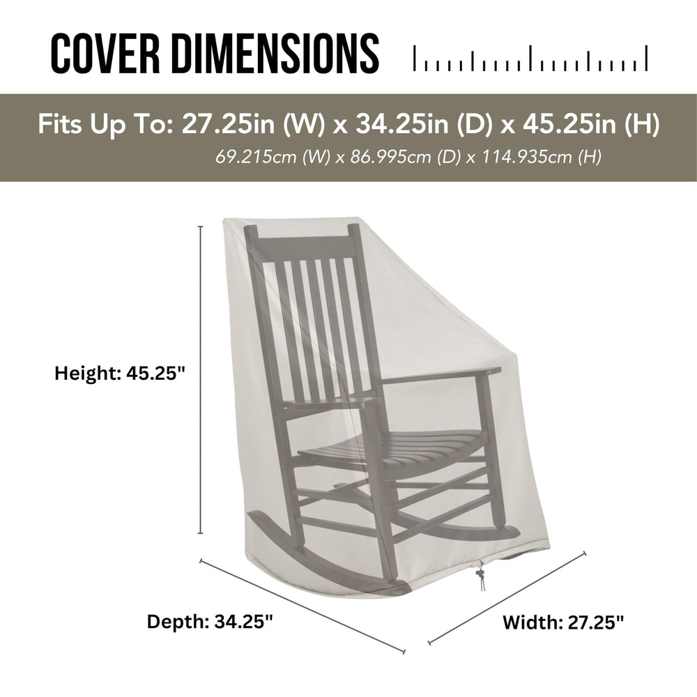 Shine Company cover in use on porch rocker demonstrating neat fit and weather protection