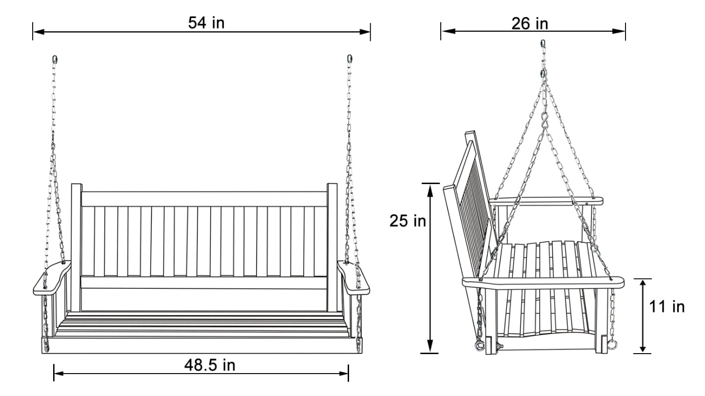 Shine Company swing with person seated illustrating scale and 500 pound capacity