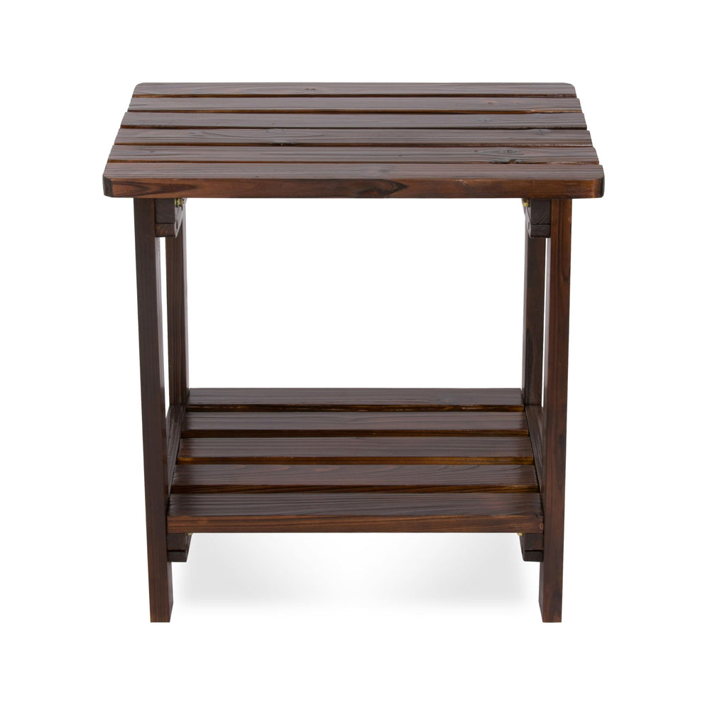 Shine Company table in patio setting with drink and book, shows practical outdoor use