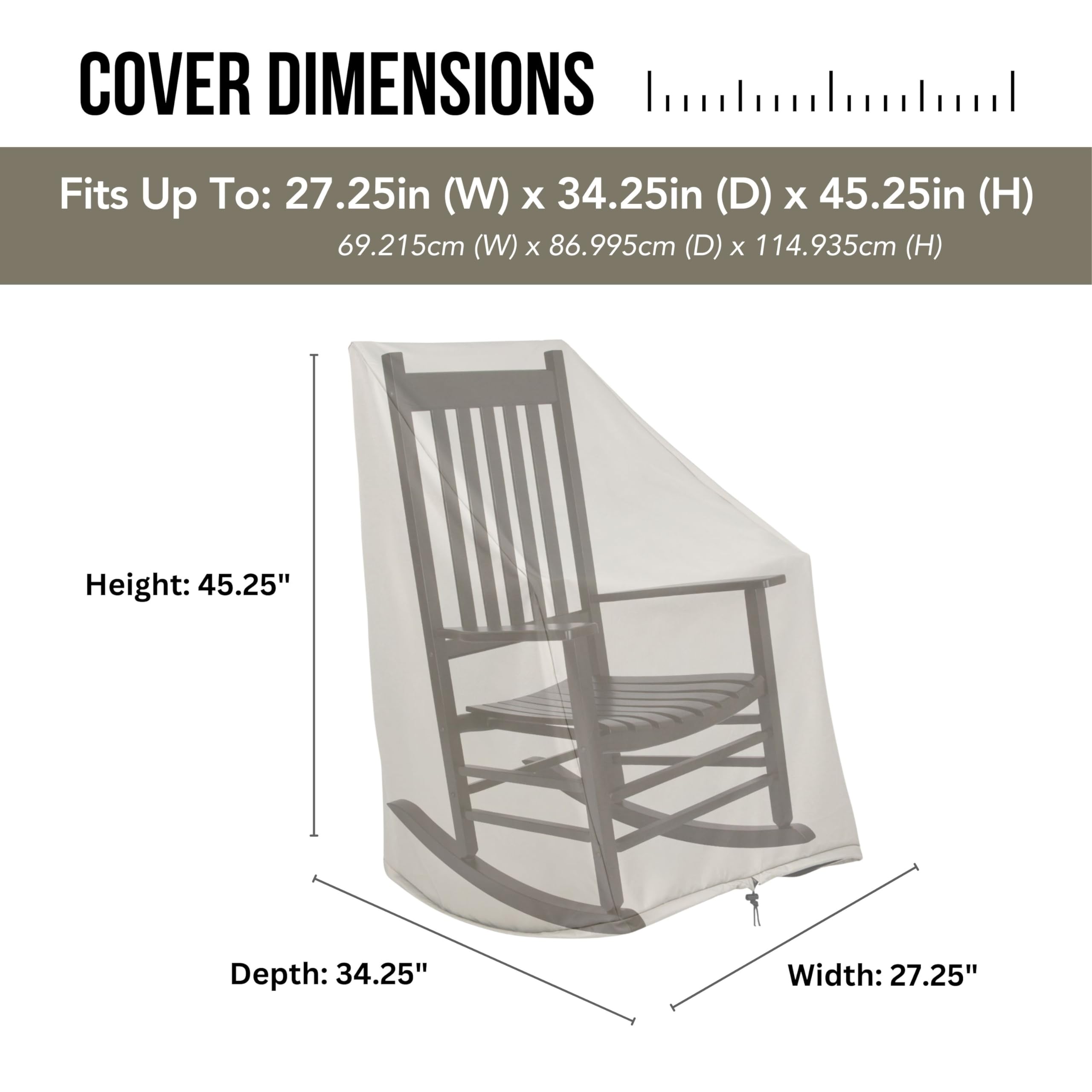 Shine Company cover on a porch with chair inside demonstrating protection and tidy appearance