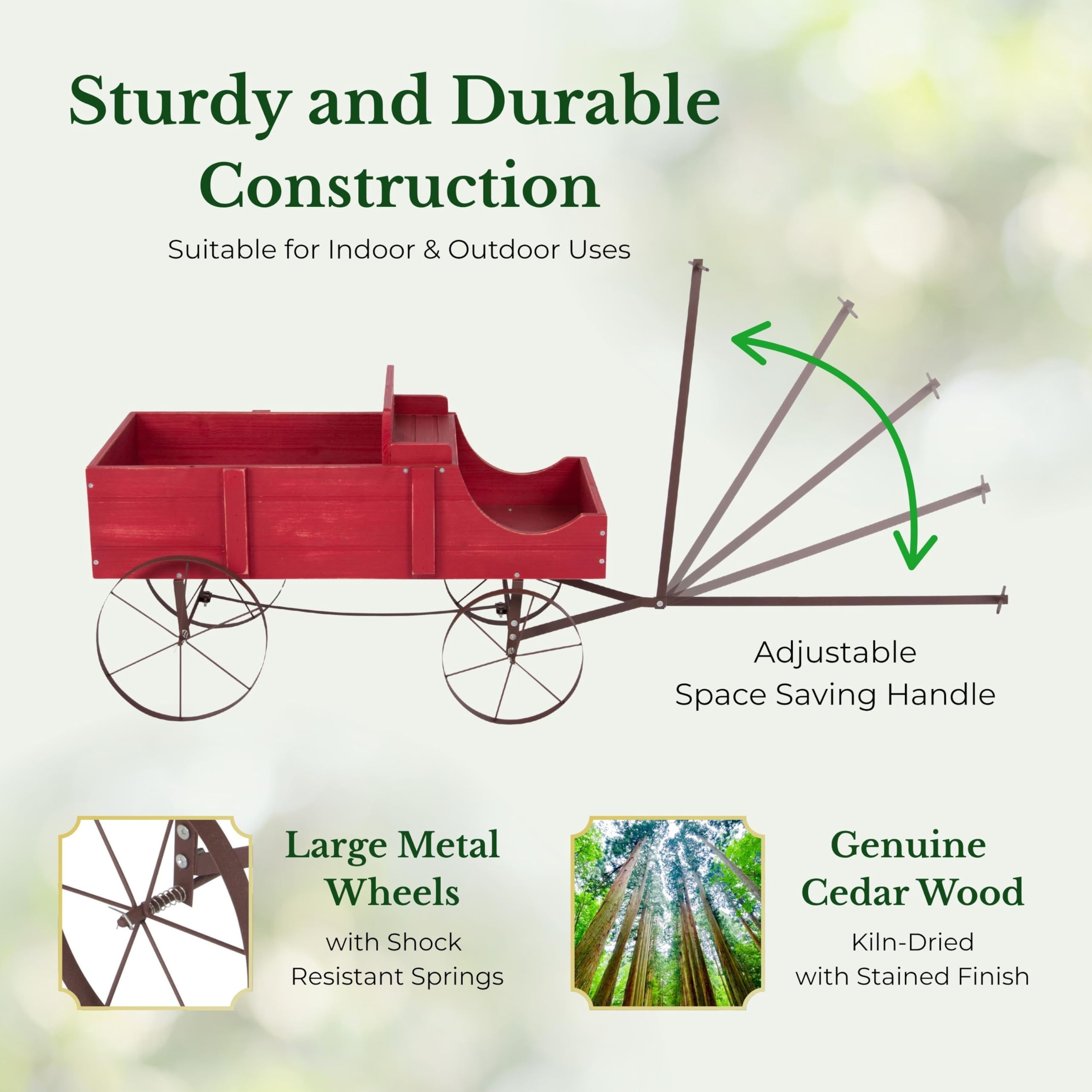 Shine Company side view showing wooden wheel detail and sturdy joinery benefit