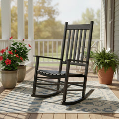 Shine Company Vermont Rocking Chair acacia wood close-up highlighting grain and strength