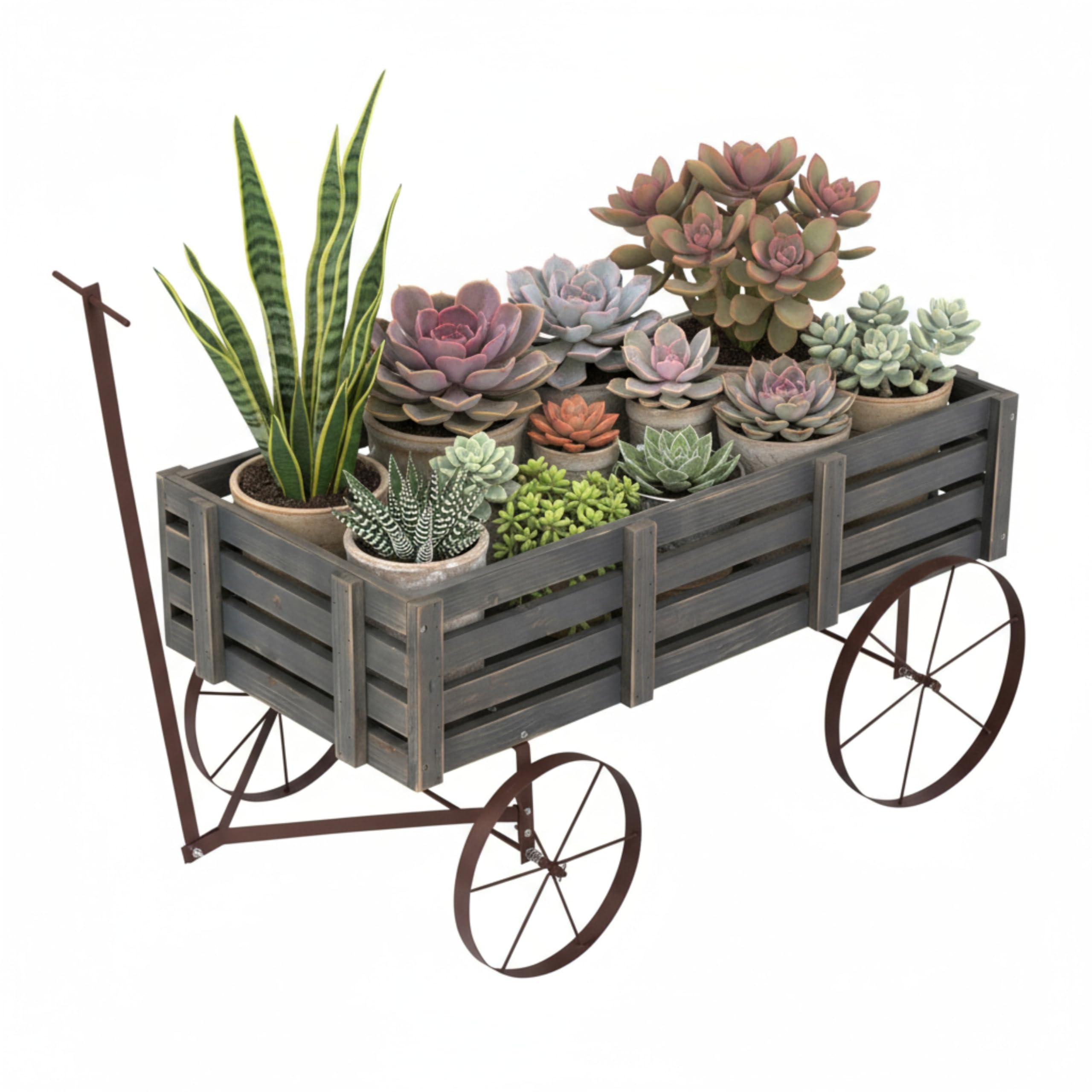 Shine Company front view of gray cedar wagon planter showing rustic appeal and curbside display benefit