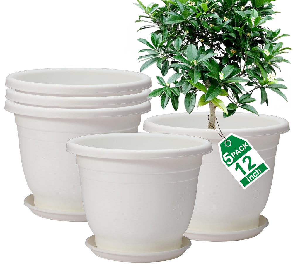Shineloha front view of 5-pack 12-inch pots shows clean white finish and value