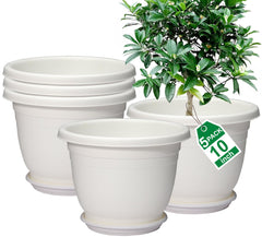 shineloha front view beige 10in pot with saucer shows clean look and surface protection
