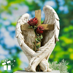 ShineOnAngel close detail of cross and rose garden conveying remembrance