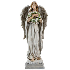 ShineOnAngel front view statue showing full angel and bouquet, enhances garden focal point