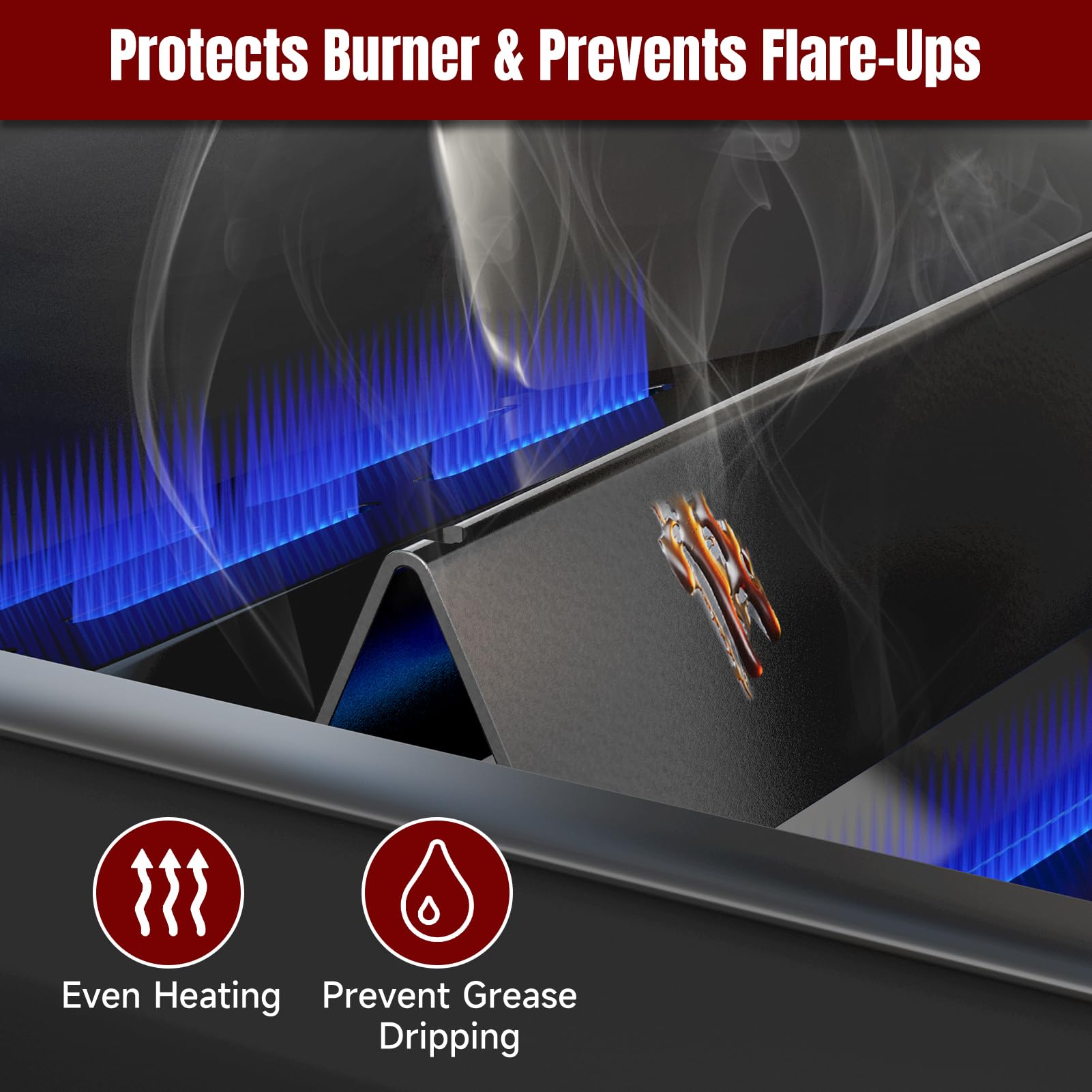 SHINESTAR grill in use with bars fitted, promotes even searing and fewer flare-ups