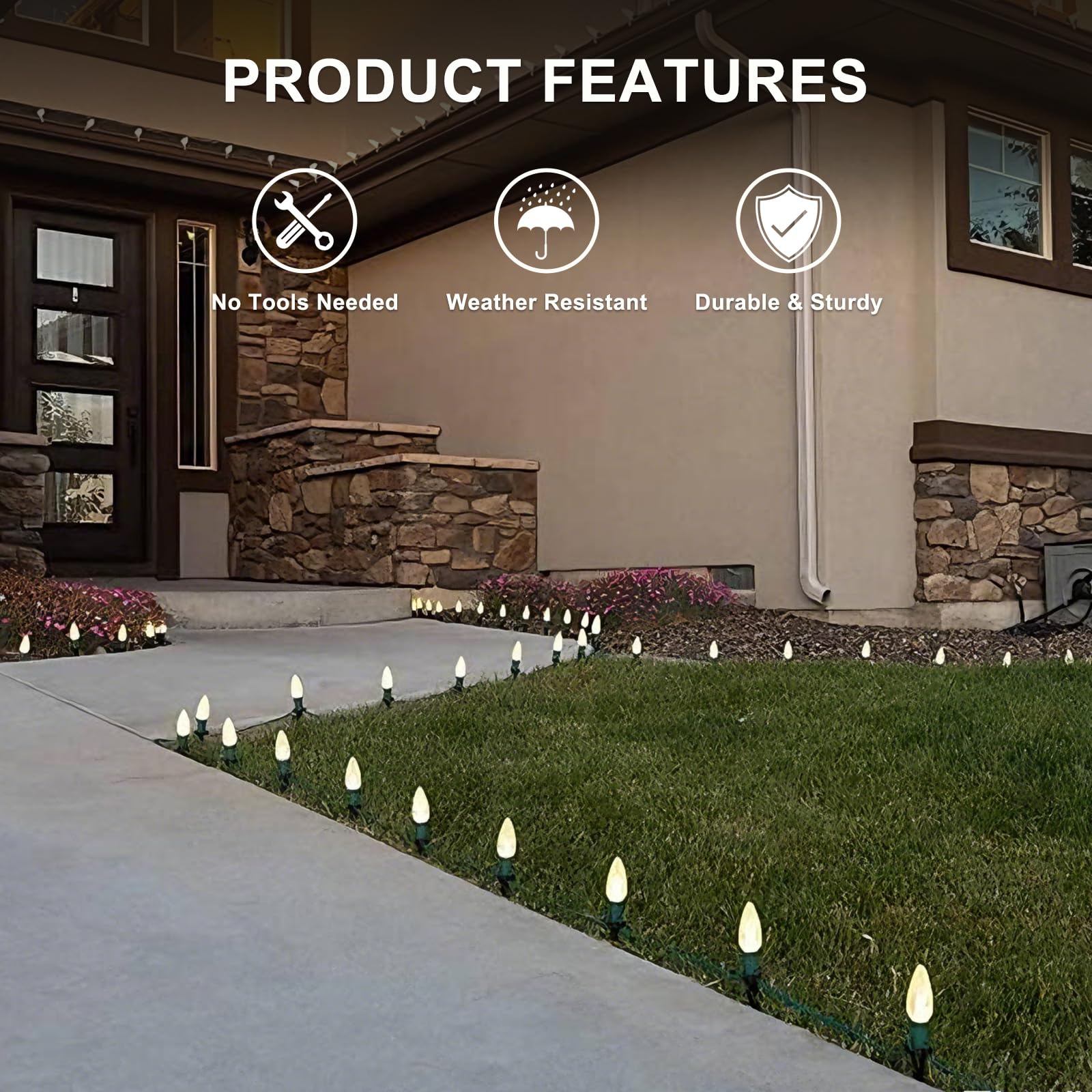 ShineU stake with C9 bulb attached showing organized outdoor lighting